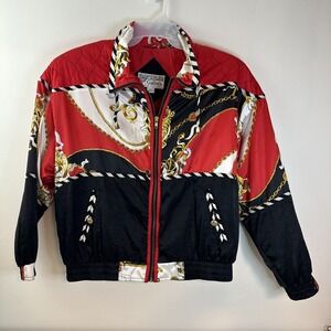 Gallery Sport Women's Size Large Vintage Shoulder Pad Print Jacket Zip Up